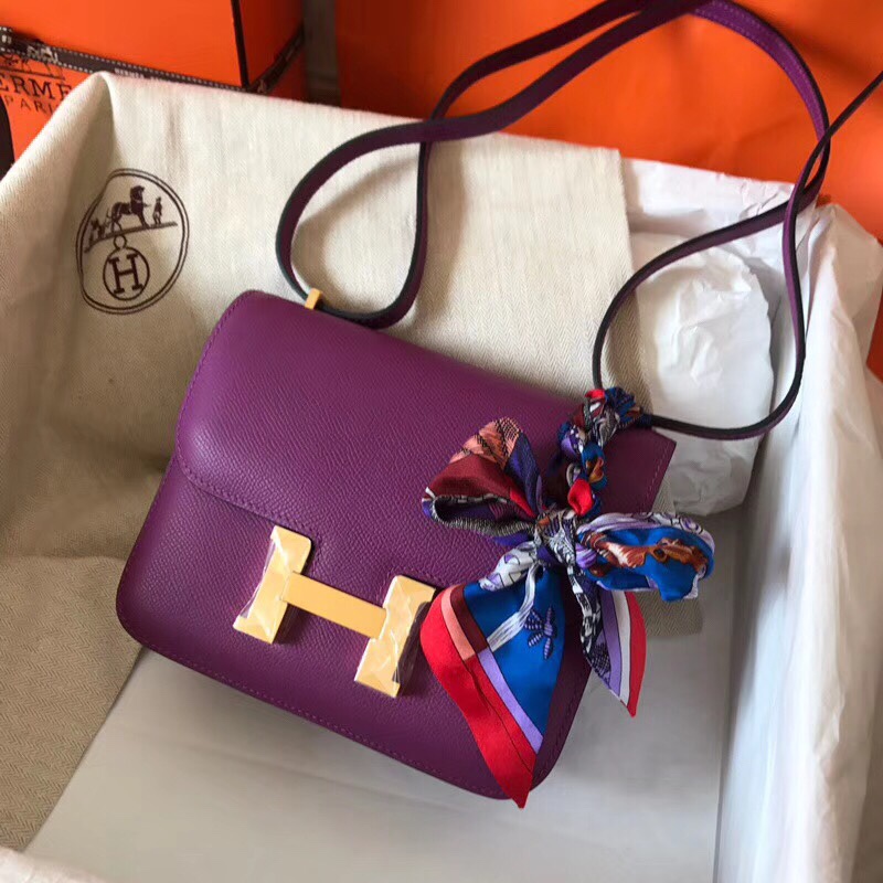 Hermes Constance 24cm Shoulder Bag In Anemone Epsom Leather